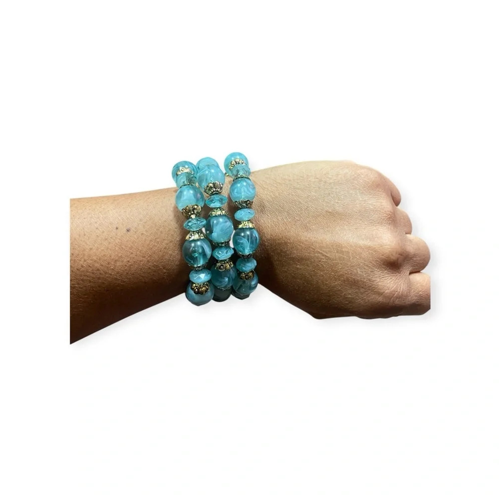 Elegant Turquoise Beaded Stretch Bracelet Set